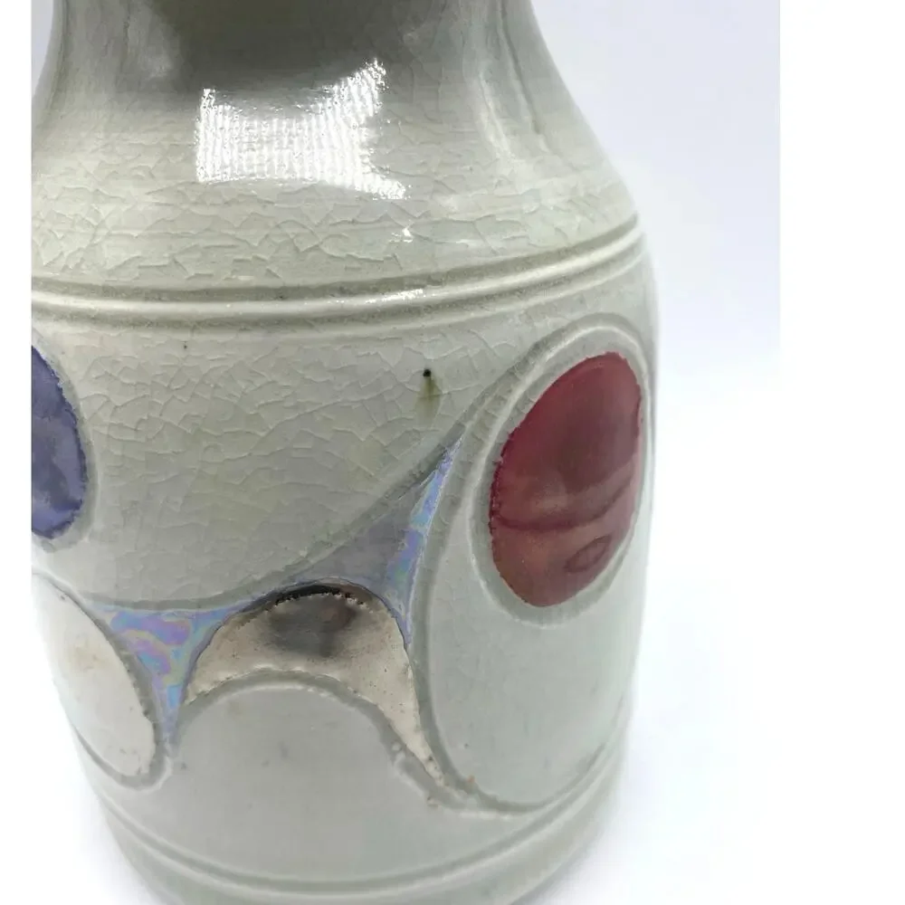 Blue, silver‎  & Red Ceramic Lidded Jar pottery, Modern Abstract design function